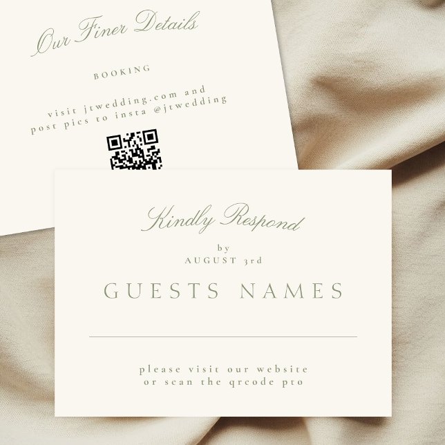 Carte De Correspondance Elégant Sage Green Mariage QR CODE RSVP (Créateur téléchargé)