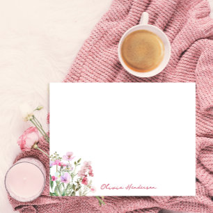 Carte De Correspondance Élégant Script Aquarelle Blush Rose Floral