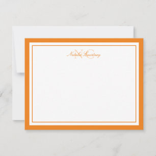 Carte De Correspondance Élégant Script Chic Orange Deux Monogramme Bordure