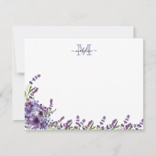 Carte De Correspondance Élégant Script Floral Purple Lavande Monogramme Pa