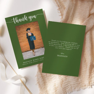 Carte De Correspondance Élégant Script Green Graduation Merci photo