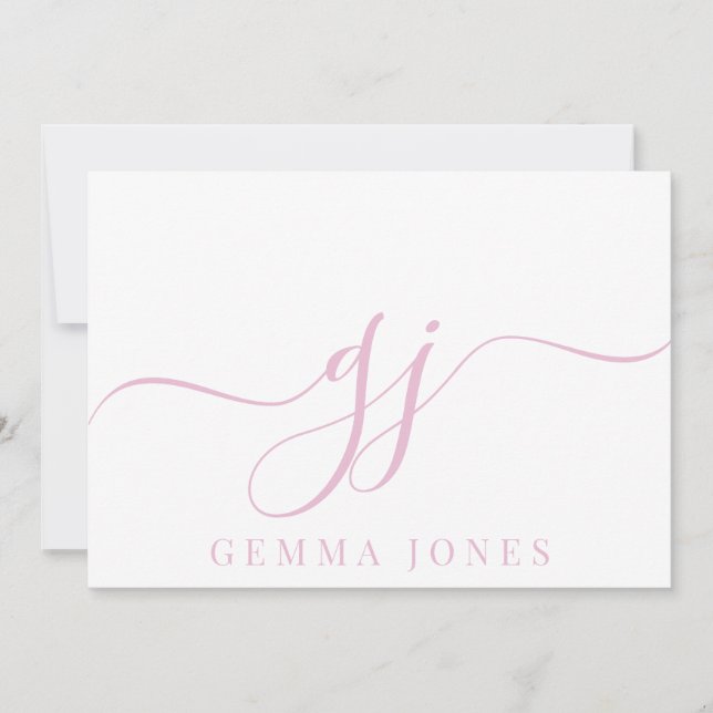 Carte De Correspondance Élégant Script initial Pink Monogramme (Devant)