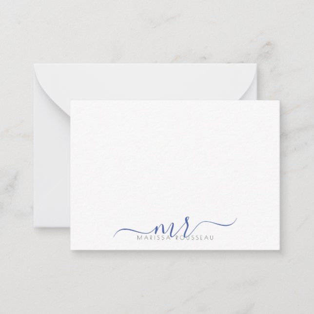 Carte De Correspondance Élégant script moderne Monogramme Initiales Bleues (Devant)