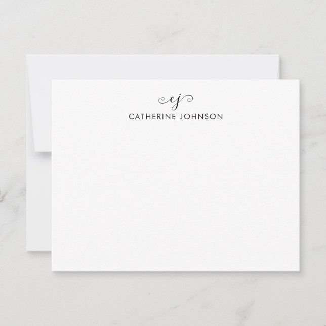 Carte De Correspondance Élégant Script Monogramme élégant Noir personnalis (Devant)