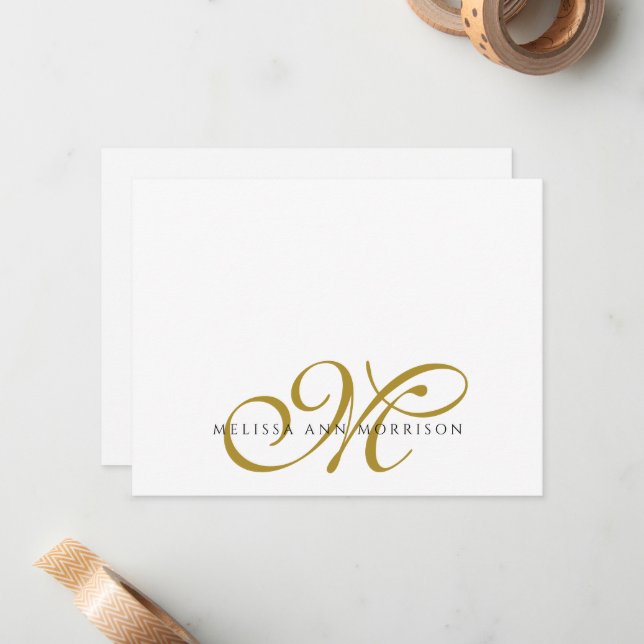 Carte De Correspondance Elegant Script Name Gold Monogram  (Devant/Arrière en situation)