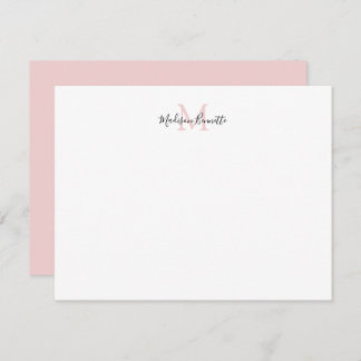 Carte De Correspondance Élégant Script Simple Blush Pink Or Monogramme