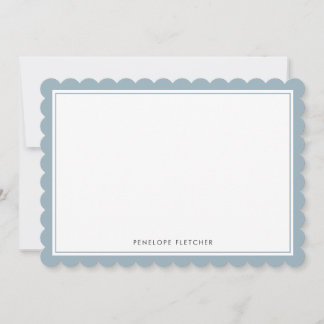 Carte De Correspondance Elegant Simple Modern Dusty Blue Scalloped Edge