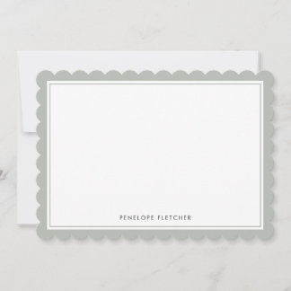Carte De Correspondance Elegant Simple Modern Sage Green Scalloped Edge