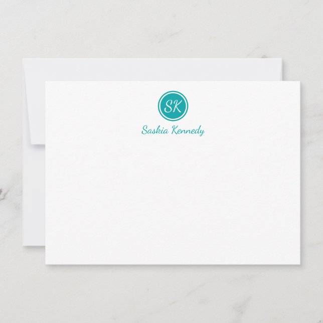 Carte De Correspondance Élégant Turquoise Script Monogramme Professionnel (Devant)