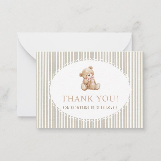 Carte De Correspondance Elegant Watercolor teddy bear bow blue Baby shower (Devant)