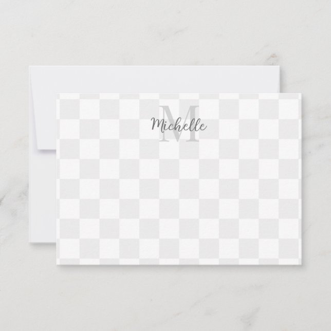 Carte De Correspondance Elegant White and Gray Checkerboard Personalized (Devant)