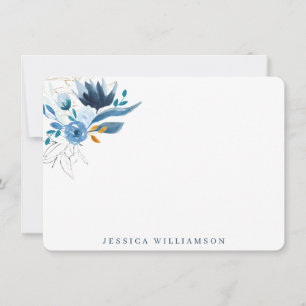 Carte De Correspondance Elégante aquarelle bleue Floral papier à lettres p
