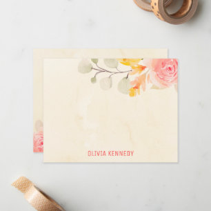Carte De Correspondance Elégante aquarelle crème florale personnalisée