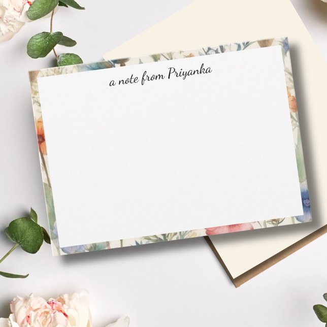 Carte De Correspondance Elégante aquarelle florale personnalisée (Créateur téléchargé)