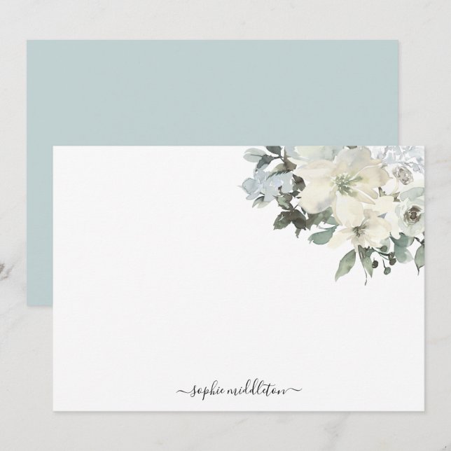 Carte De Correspondance Elégante aquarelle ivoire florale (Devant / Derrière)