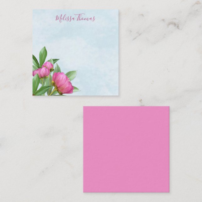 Carte De Correspondance Elégante aquarelle moderne Peonies roses Floral (Devant / Derrière)