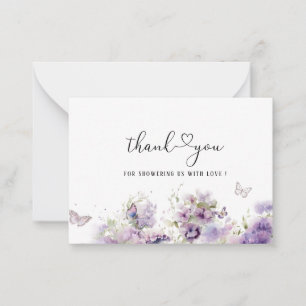 Carte De Correspondance Elégante aquarelle violet papillon floral Baisers