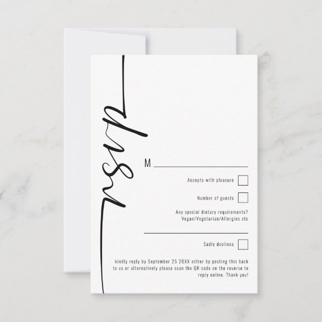 Carte De Correspondance Élégante calligraphie QR Code Mariage RSVP (Devant)