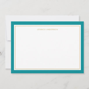 Carte De Correspondance Elégante Et Feminine Turquoise Gold Border Personn