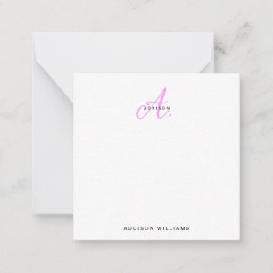 Carte De Correspondance Élégante Girly Magenta Hot Pink Script Monogramme