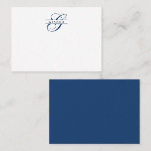 Carte De Correspondance Élégante Marine Blue Calligraphy Split Monogramme