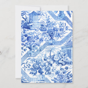 Carte De Correspondance Elégante Pagode Vintage Bleue et Blanche Chinoiser