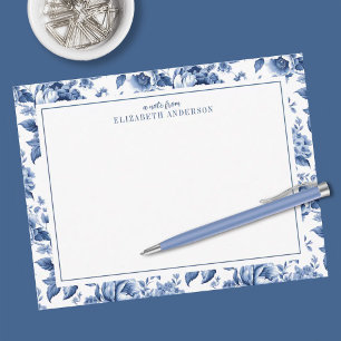 Carte De Correspondance Élégante rose florale vintage bleu blanc