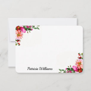 Carte De Correspondance Élégante Rose Rouge Rose Et Fleur Dahlia Peach
