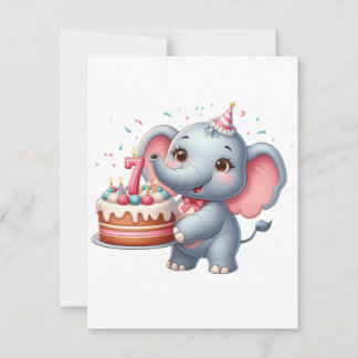 Carte De Correspondance Éléphant Mignon 7ème Anniversaire