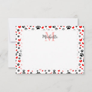 Carte De Correspondance Empreintes de patte de chien aléatoires et cœurs r