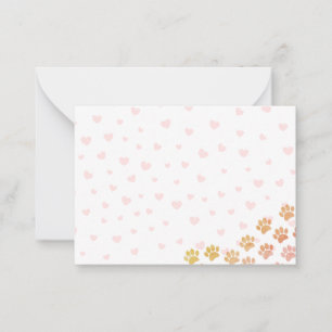 Carte De Correspondance Empreintes de Patte de Chien Peintes Cœurs Rouges