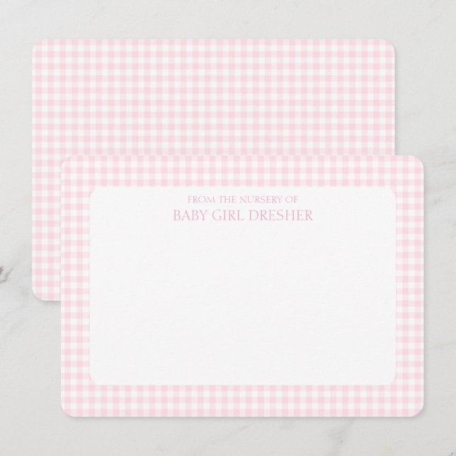 Carte De Correspondance En vichy rose personnalisé (Devant / Derrière)
