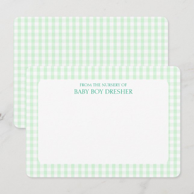 Carte De Correspondance En vichy vert personnalisé (Devant / Derrière)