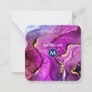 Carte De Correspondance Encre Liquide Rouge-Violet & Or, Monogramme & Nom