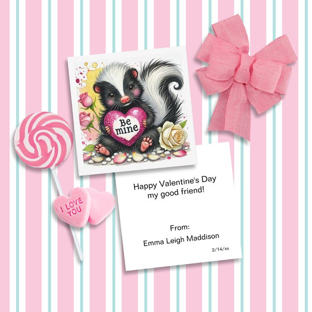Carte De Correspondance Endearing Be Mine Skunk Classroom Valentine (Créateur téléchargé)