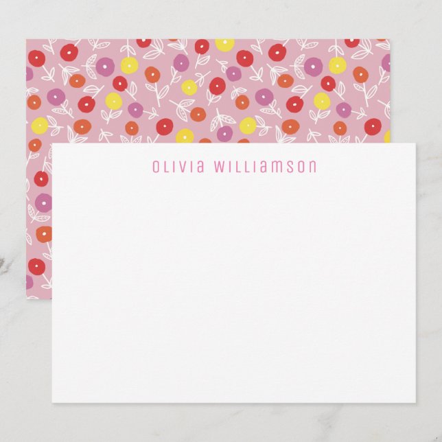 Carte de correspondance enfantine à motif floral (Devant / Derrière)