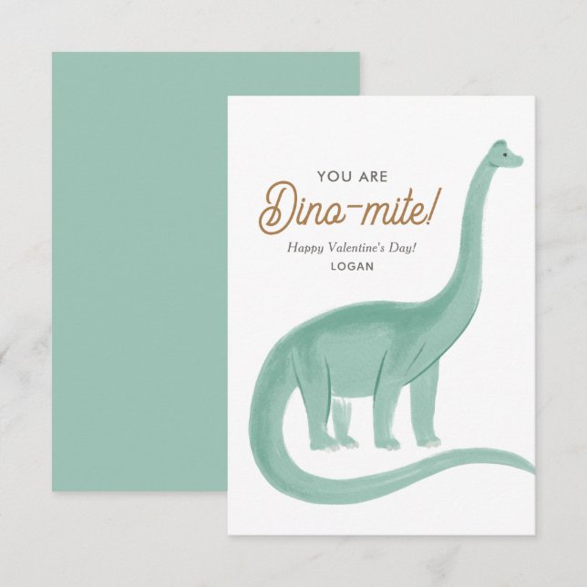 Carte De Correspondance Enfants Dinosaur Dinomite Classe Saint-Valentin (Devant / Derrière)