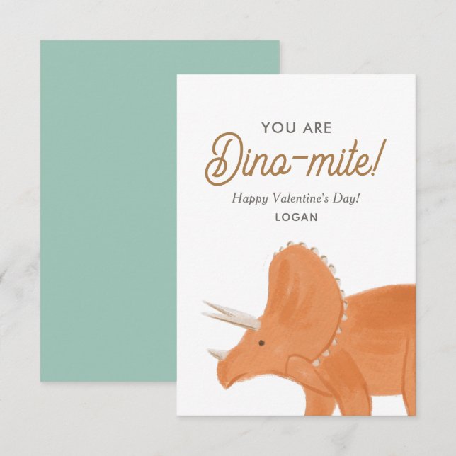 Carte De Correspondance Enfants Dinosaur Dinomite Classe Saint-Valentin (Devant / Derrière)