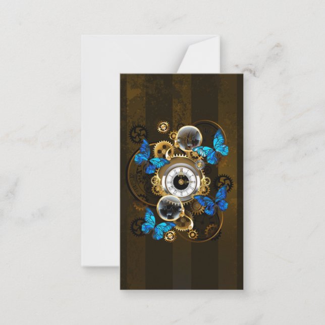 Carte De Correspondance Engrenages à vapeur et papillons bleus (Devant)