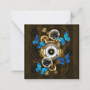 Carte De Correspondance Engrenages à vapeur et papillons bleus