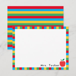 Carte De Correspondance Enseignant Pomme et blocs colorés jolie papeterie