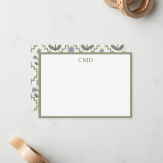 Carte De Correspondance Ensemble de papeterie Monogram Green & Blue Floral
