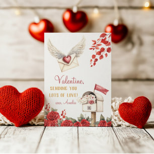 Carte De Correspondance Enveloppe Love Winged et Rose Valentine
