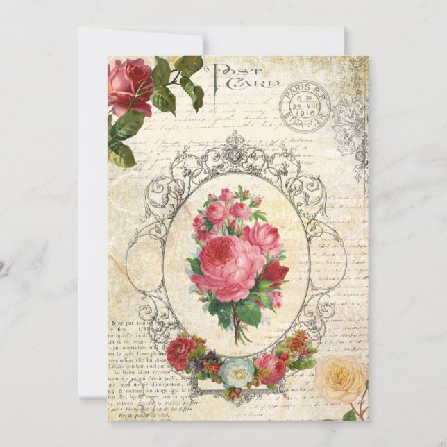 Carte De Correspondance Ephemera Rose français antique (Devant)