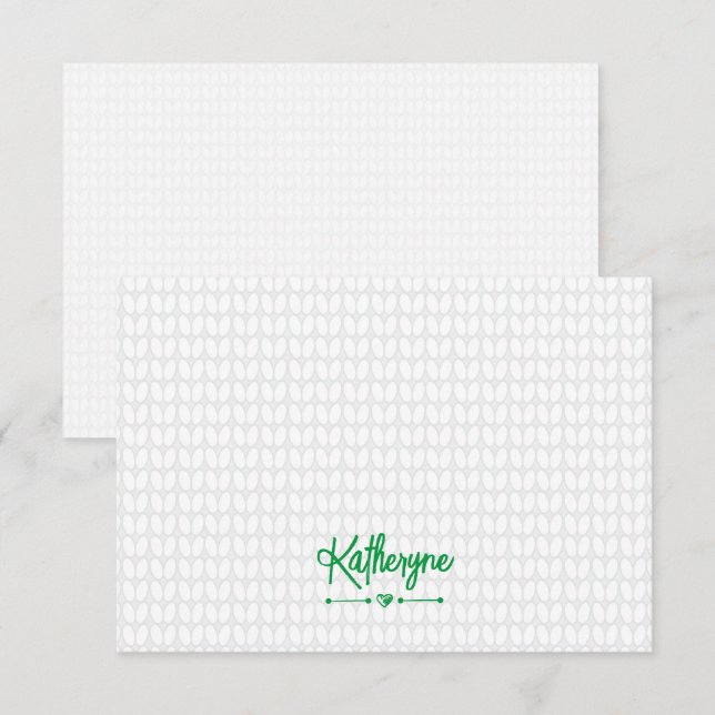 Carte De Correspondance Épinglette de Knit personnalisée verte (Devant / Derrière)