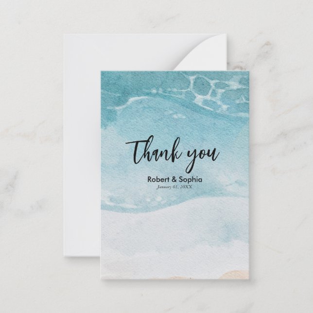 Carte De Correspondance Eté Blue Beach Mariage Merci (Devant)