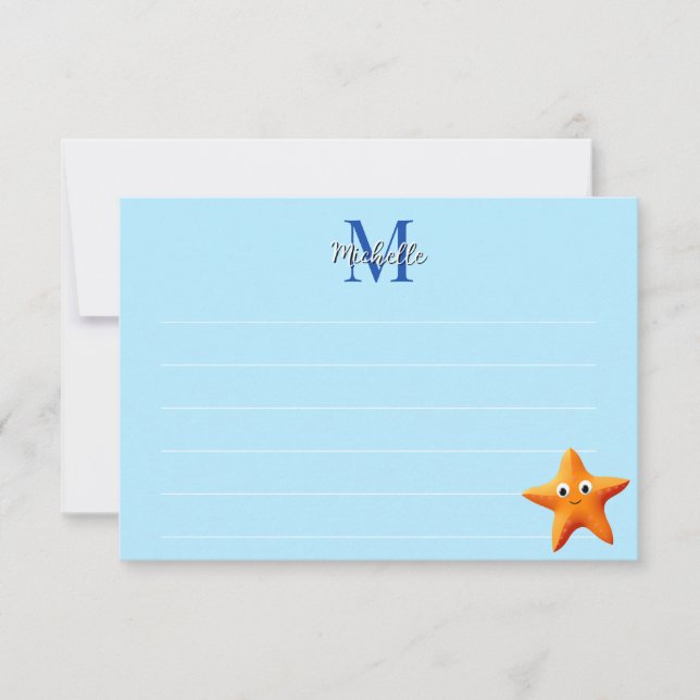 Carte De Correspondance Étoile de mer de dessin animé mignon Monogramme bl (Devant)