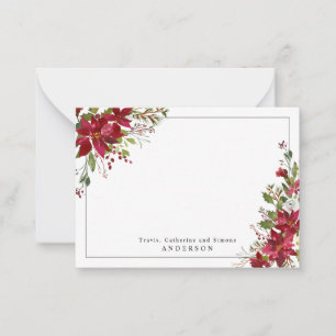 Carte De Correspondance Étoile de Noël Fleurie Chic Rouge Poinsettia