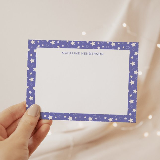 Carte De Correspondance Étoiles blanches blanches lunettes Monogramme bleu (Créateur téléchargé)