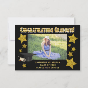 Carte De Correspondance Étoiles de paillettes d'or Félicitations au diplôm